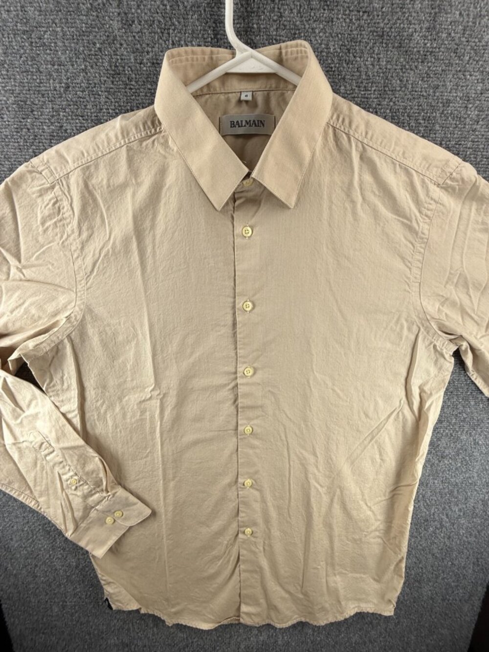 Balmain Cotton 6 Beige Shirt Button Up Mens Solid Long Sleeve Spread Adult